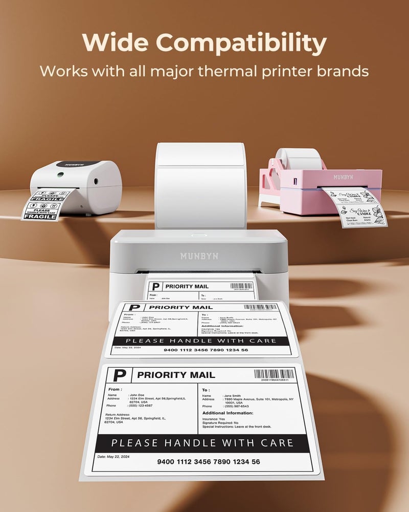 MUNBYN 4” X 3” Direct Thermal Labels, White Thermal Printer Stickers, Strong Adhesive, Labels Paper for Mailing, Barcode, 500 Sheets/1 Roll - Image 3